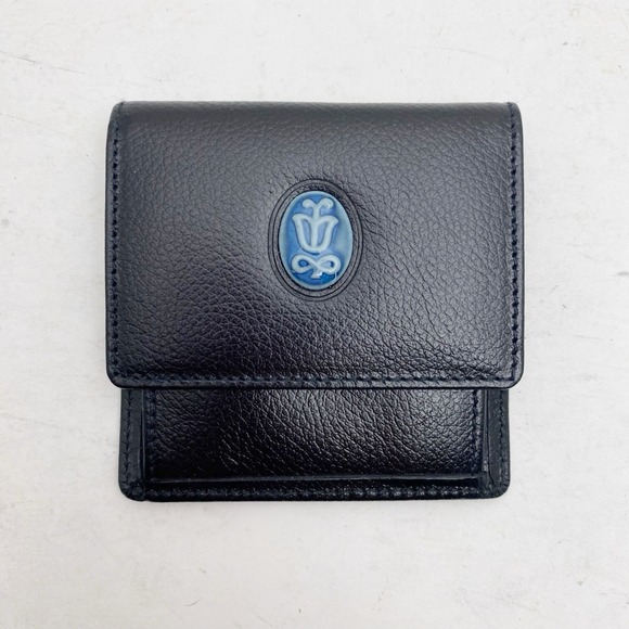 Lladro Handbags - Vintage Lladro Society Black Leather Coin‎ Purse Porcelain Logo Pouch